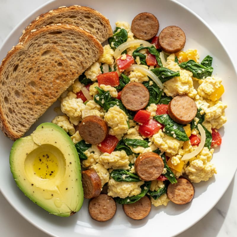 Egg White Veggie Scramble with Turkey Sausage