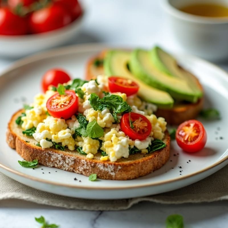 Cottage Cheese Egg White Scramble with Spinach and Cherry Tomatoes