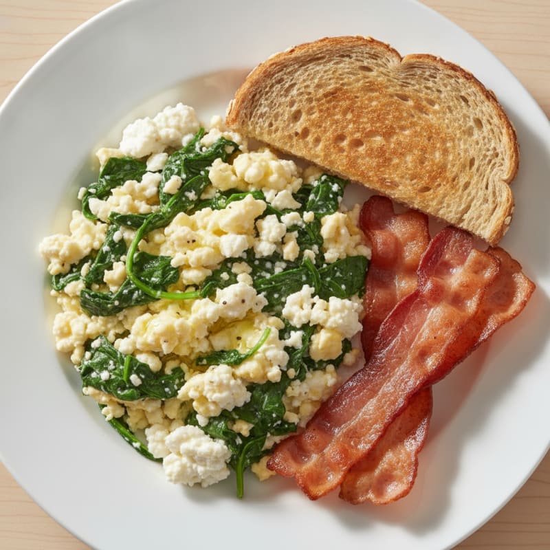 Cottage Cheese Scramble with Spinach and Turkey Bacon