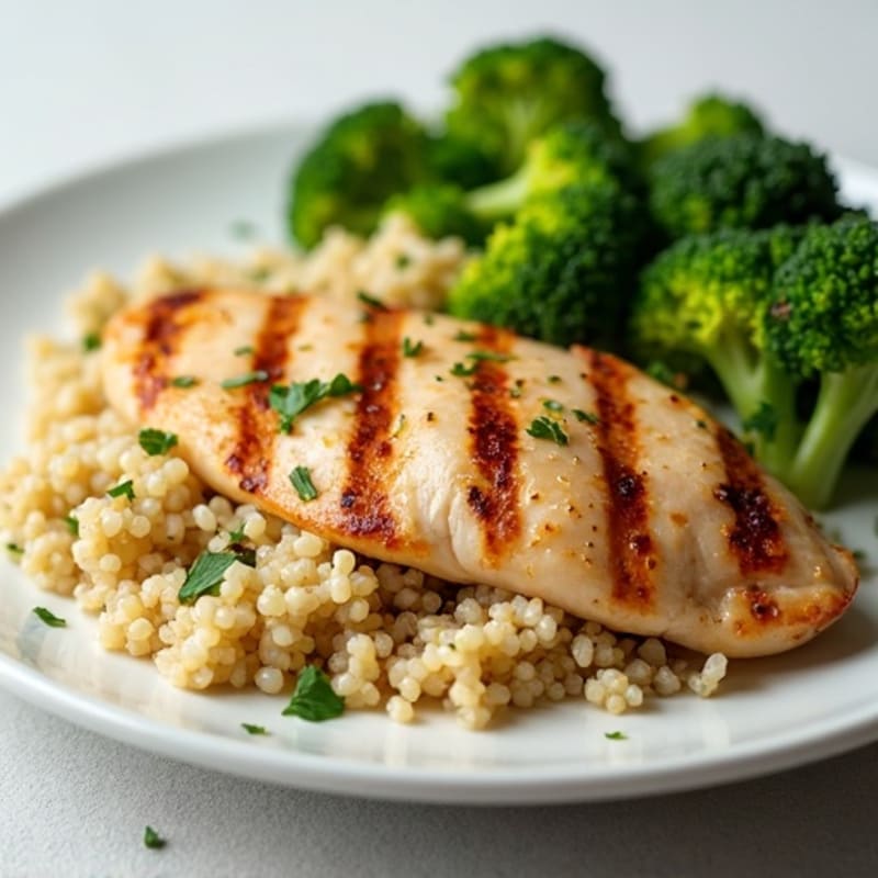 Grilled Chicken Breast with Quinoa and Steamed Broccoli