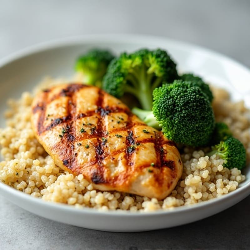 Grilled Chicken Breast with Roasted Broccoli and Quinoa