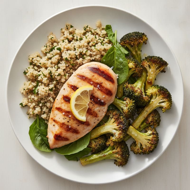 Grilled Chicken Breast with Quinoa and Roasted Broccoli
