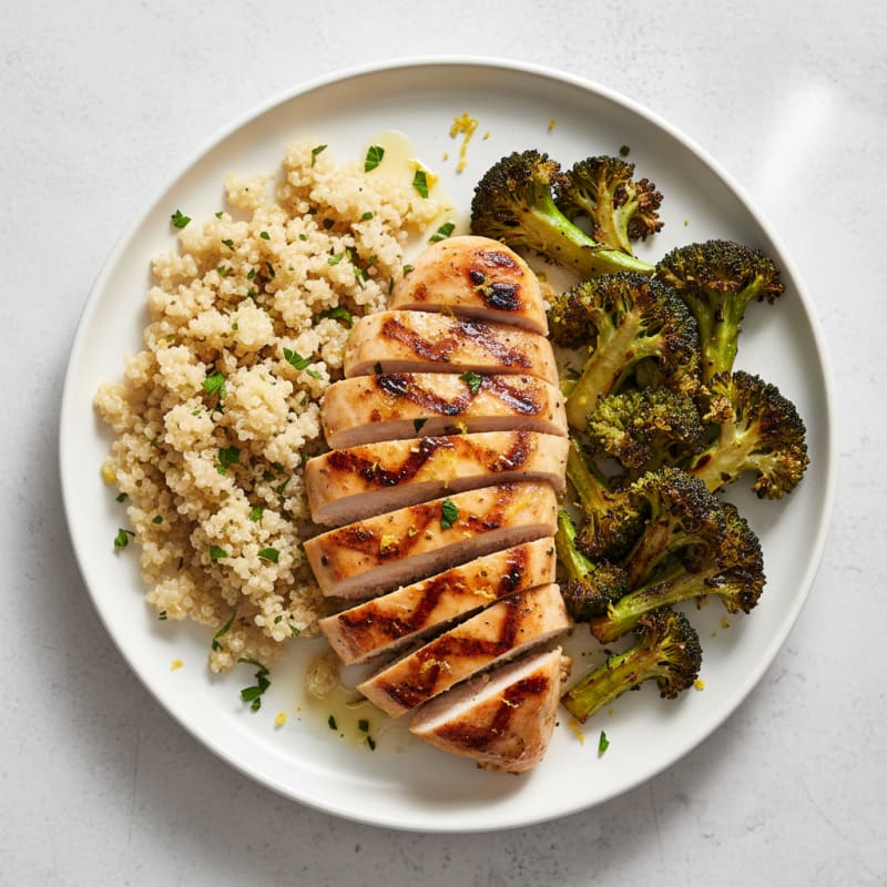 Grilled Chicken Breast with Quinoa and Roasted Broccoli