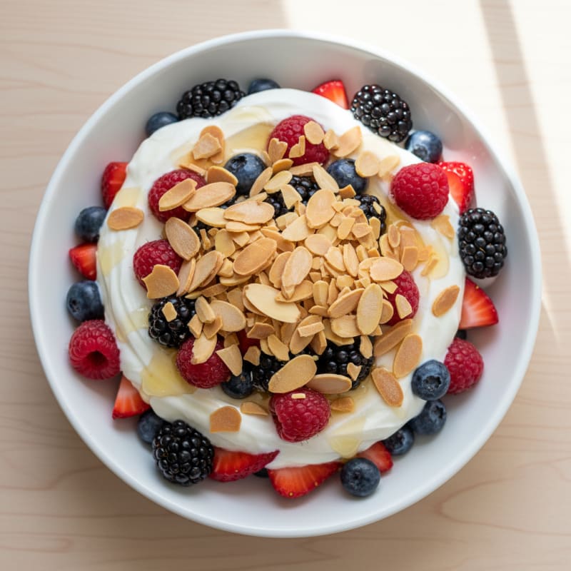 Creamy Greek Yogurt Parfait with Mixed Berries and Almonds