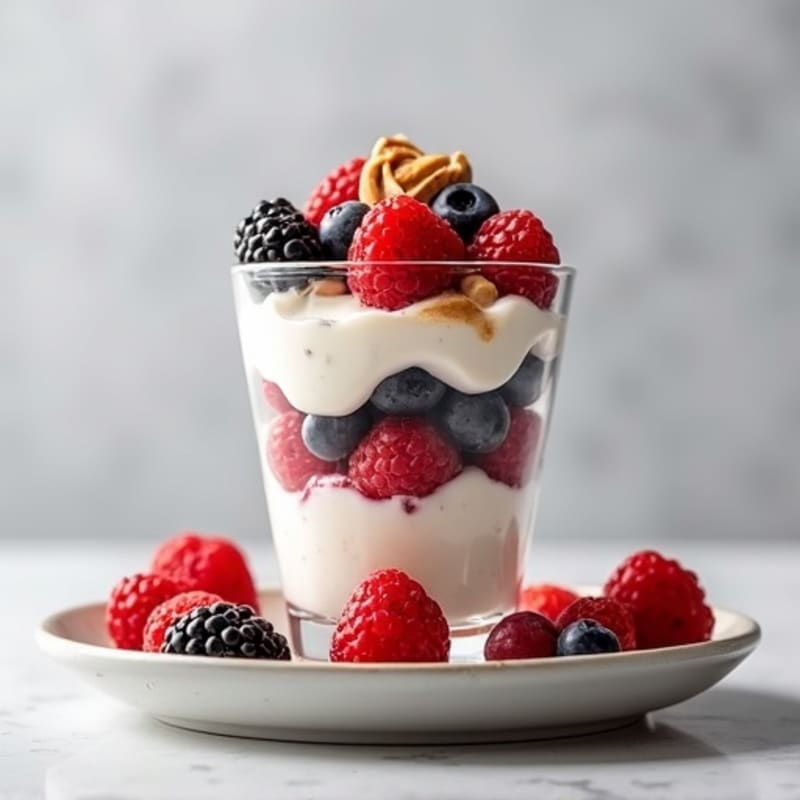 Greek Yogurt Protein Parfait with Mixed Berries and Almond Butter