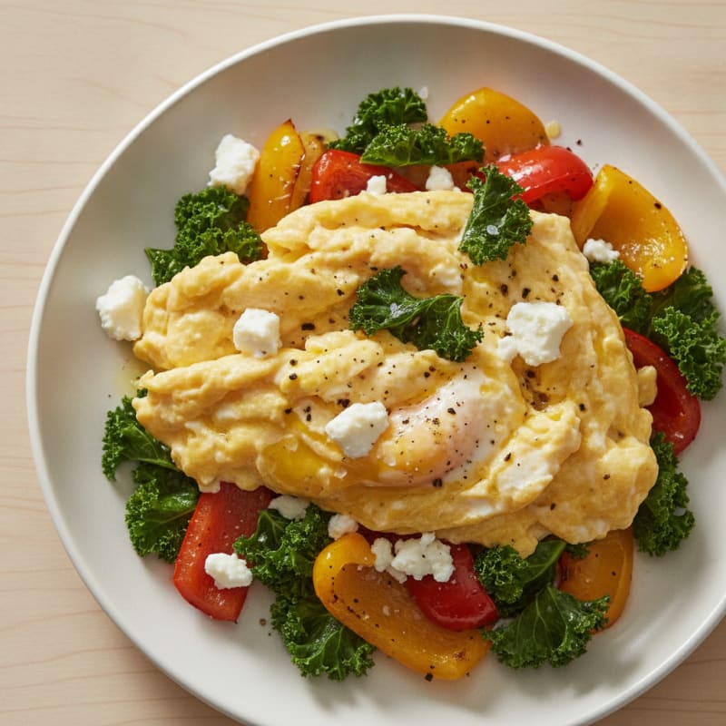 Hearty Scrambled Eggs with Roasted Vegetables
