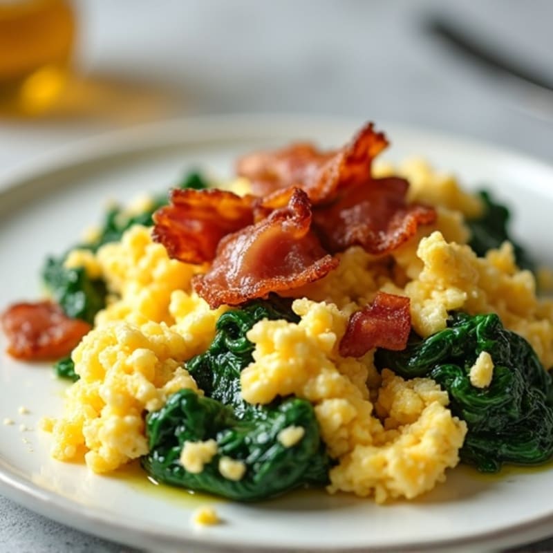 Cottage Cheese Egg Scramble with Spinach and Turkey Bacon