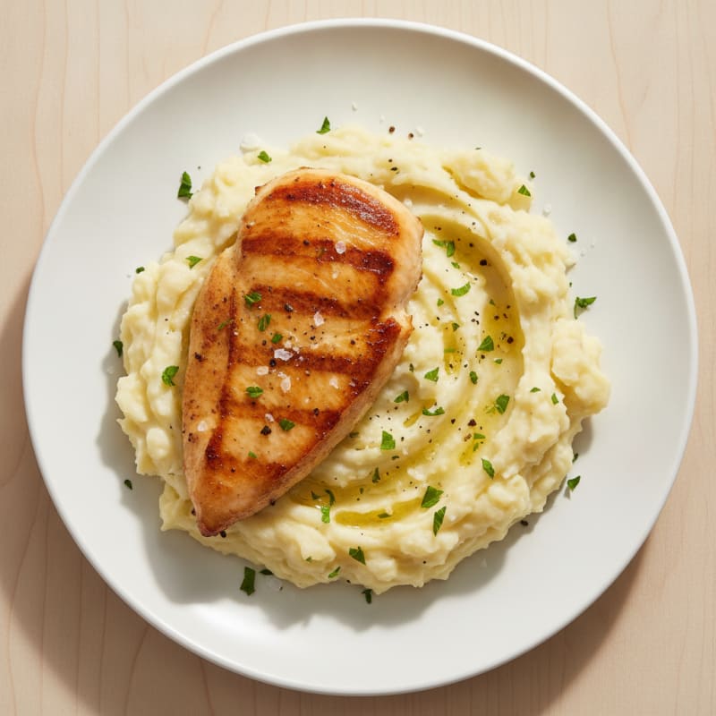 Buttery Garlic Mashed Potatoes with Pan-Seared Chicken