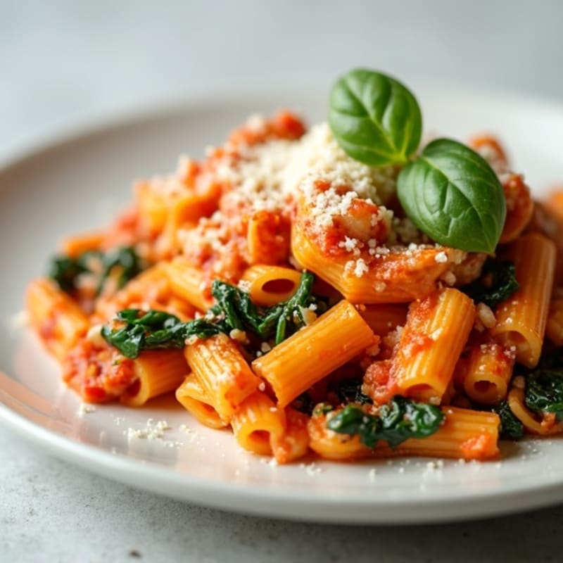 Creamy Baked Ziti with Lean Ground Turkey and Fresh Spinach