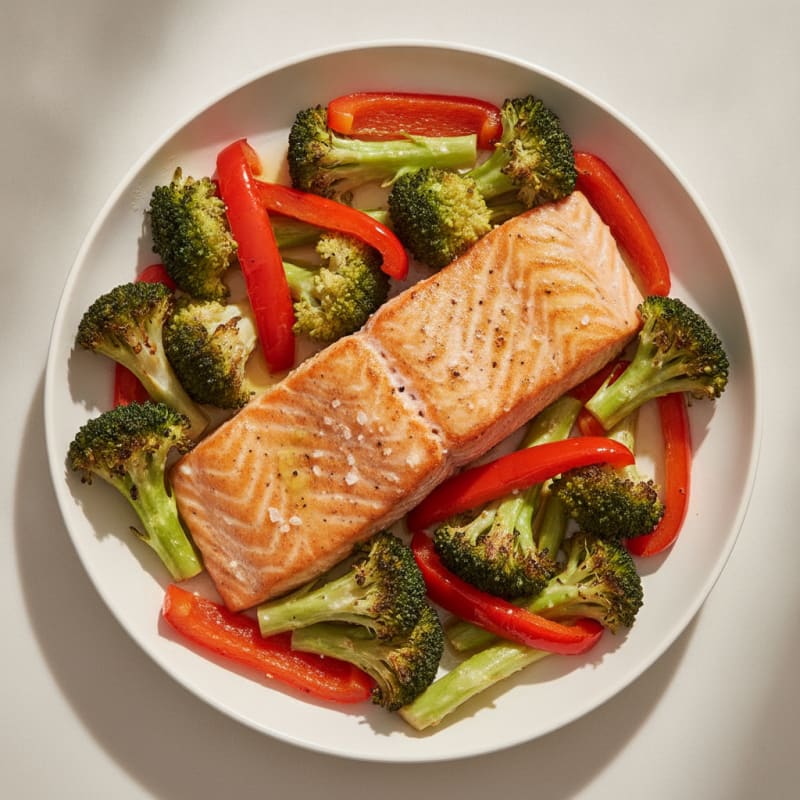 Pan-Seared Salmon with Roasted Broccoli and Peppers