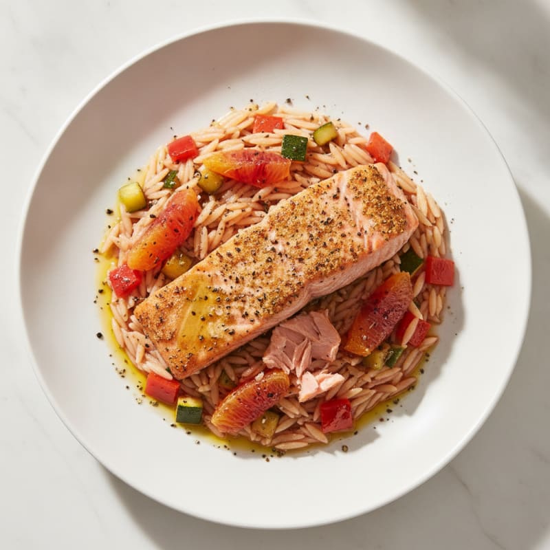 Roasted Salmon with Blood Orange Orzo