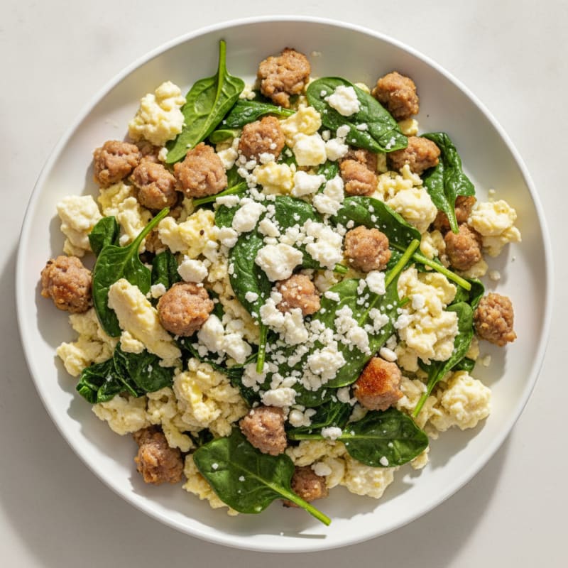 Egg White and Turkey Sausage Scramble with Spinach and Feta