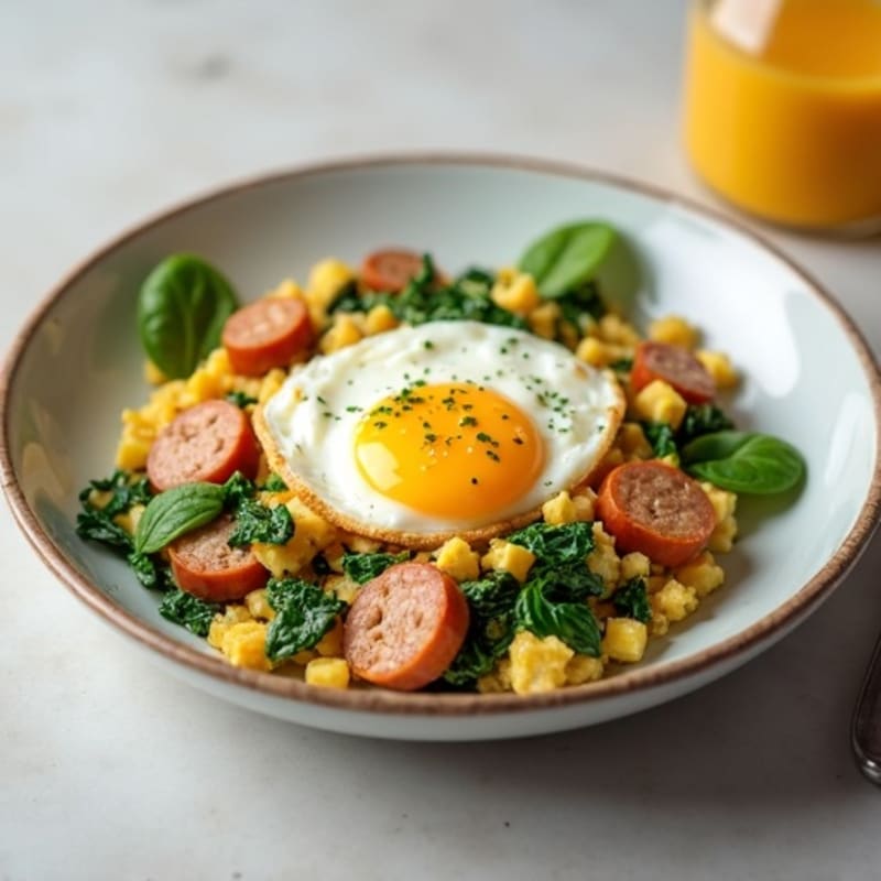 Cottage Cheese Scramble with Spinach and Turkey Sausage