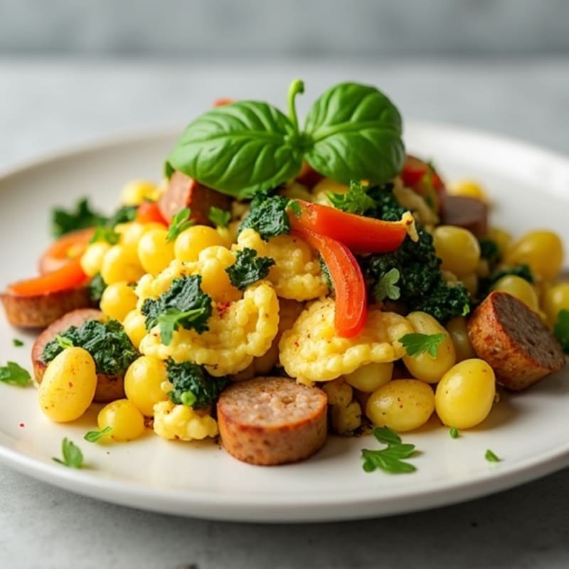 Fluffy Turkey Sausage and Spinach Egg Scramble
