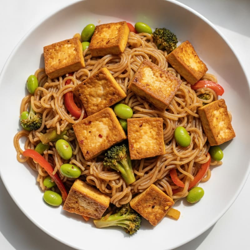 Garlic Tofu Noodles with Mixed Vegetables