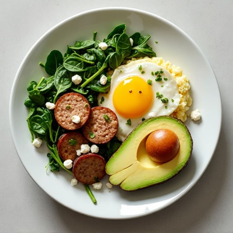 Egg White and Turkey Sausage Scramble with Spinach, Feta, and Avocado