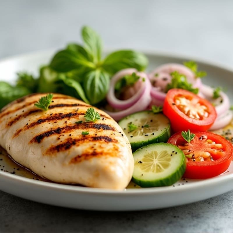 Grilled Chicken Breast with Cucumber Tomato Salad