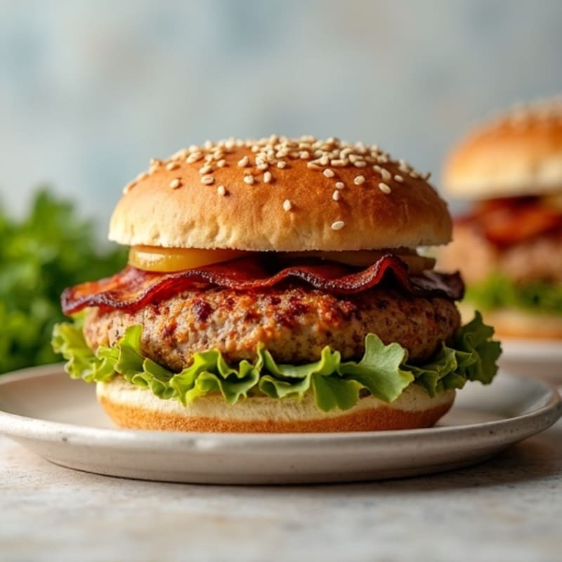 Lean Turkey-Bacon Burger with Caramelized Onions