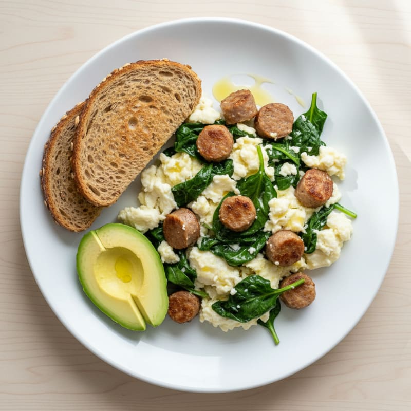 Egg White Scramble with Turkey Sausage and Spinach