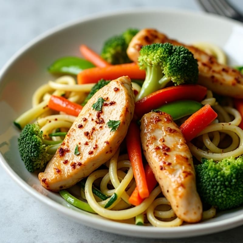 Garlic Ginger Chicken and Crisp Vegetable Noodle Stir-Fry