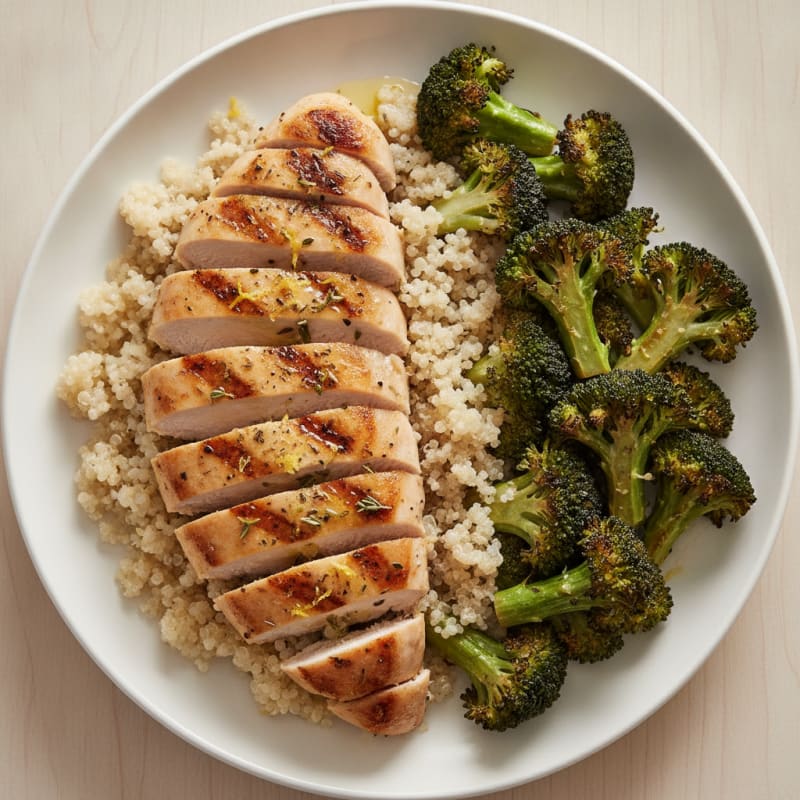Grilled Chicken Breast with Quinoa and Roasted Broccoli