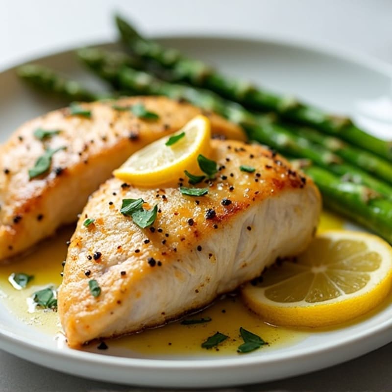 Pan-Seared Lemon Garlic Chicken with Roasted Asparagus