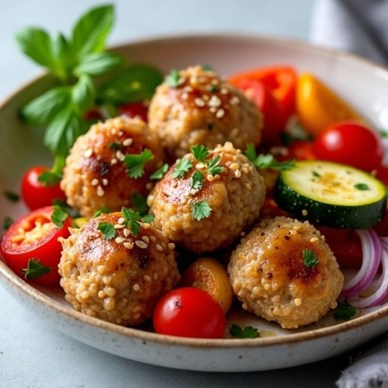 Herb-Seasoned Turkey Meatballs with Roasted Vegetables