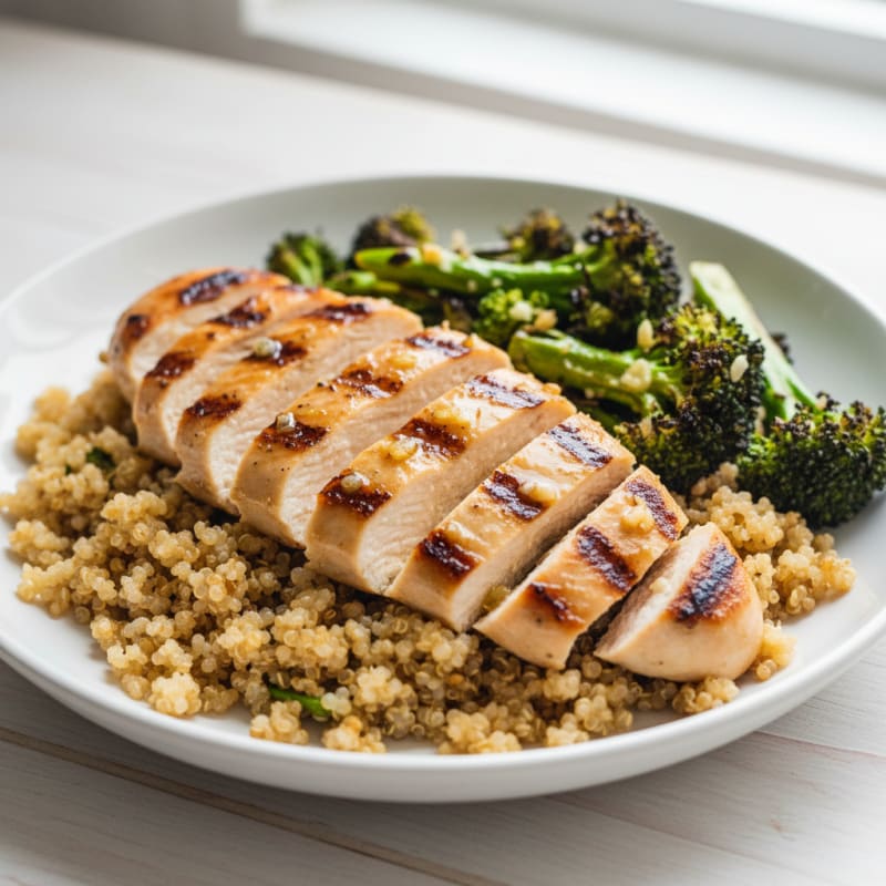 Grilled Chicken Breast with Quinoa and Roasted Broccoli