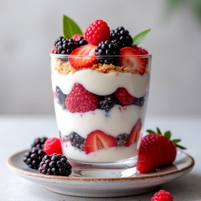 Greek Yogurt Protein Parfait with Almond Butter and Berries