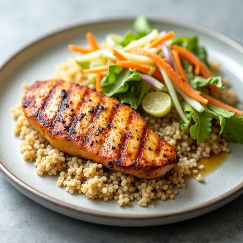 Grilled Chicken Breast with Crunchy Cabbage Slaw and Quinoa