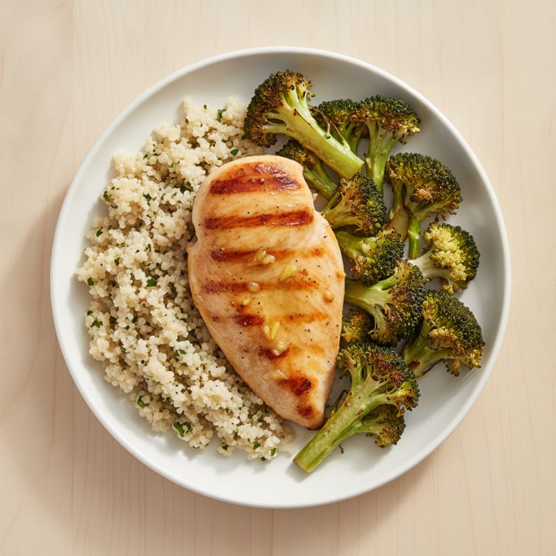 Grilled Chicken Breast with Quinoa and Roasted Broccoli