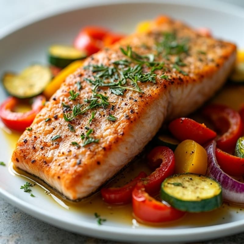 Herb-Crusted Pan Seared Salmon with Roasted Vegetables