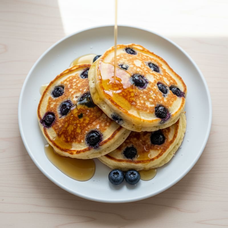 Blueberry Ricotta Pancakes with Maple Syrup