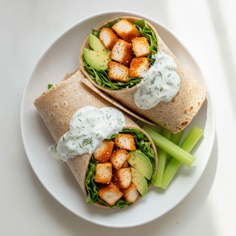 Buffalo Ranch Chicken Wraps with Celery