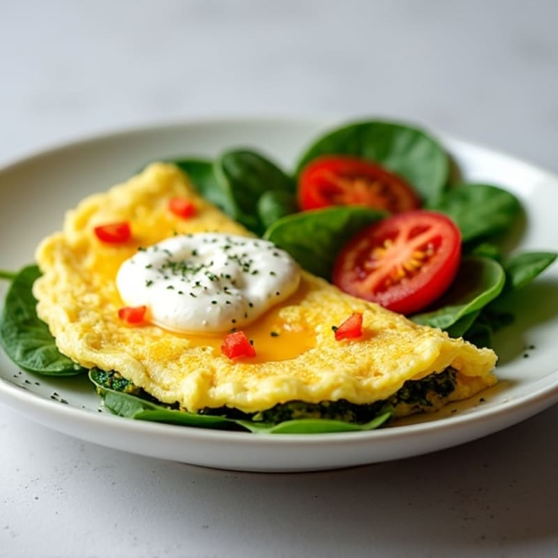 Egg White Spinach Omelette with Cottage Cheese and Fresh Tomatoes