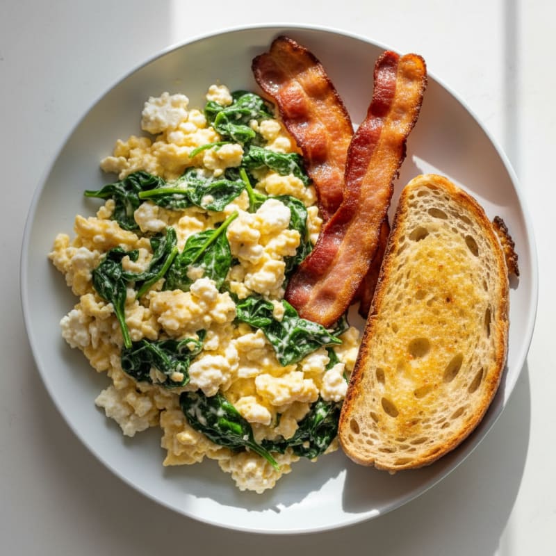 Cottage Cheese Scramble with Spinach and Turkey Bacon