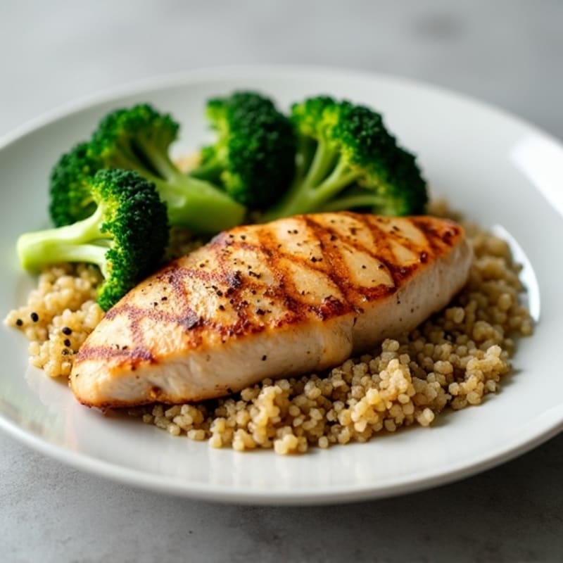 Grilled Chicken Breast with Steamed Broccoli and Quinoa