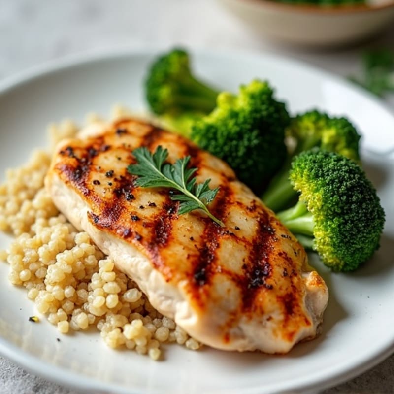 Grilled Chicken Breast with Quinoa and Roasted Broccoli
