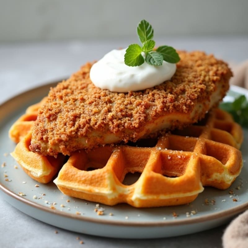 Crispy Almond-Crusted Chicken with Sweet Potato Waffles