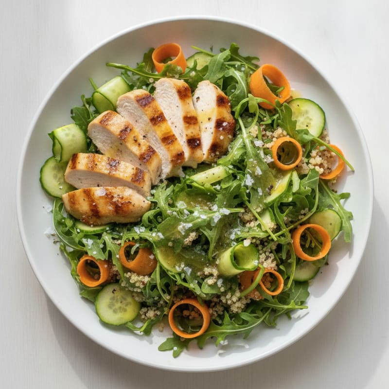 Grilled Chicken Salad with Rucola, Cucumber, and Carrots