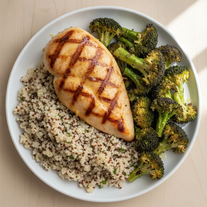 Grilled Chicken Breast with Quinoa and Roasted Broccoli