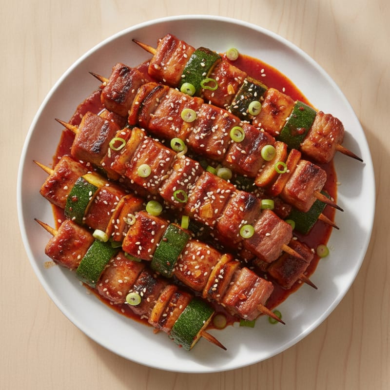 Spicy Gochujang Pork Belly Skewers