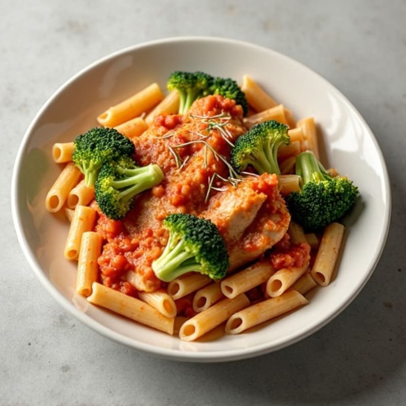 Roasted Chicken and Broccoli Pasta with Creamy Tomato Sauce