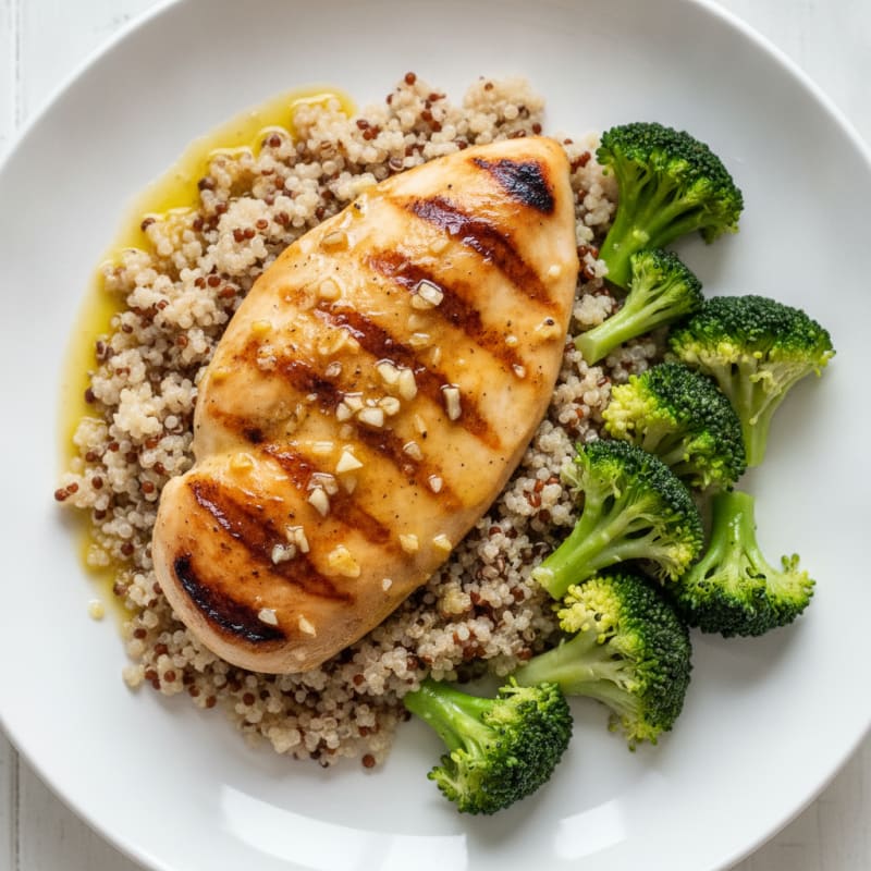 Grilled Chicken Breast with Quinoa and Steamed Broccoli