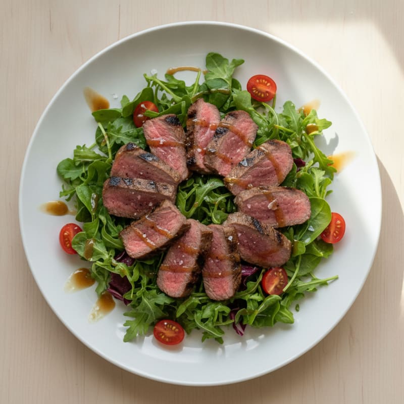 Grilled Venison Salad with Crisp Greens and Cherry Tomatoes