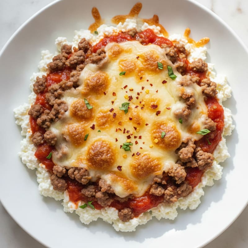Spicy Ground Beef Cottage Cheese Pizza Bowl