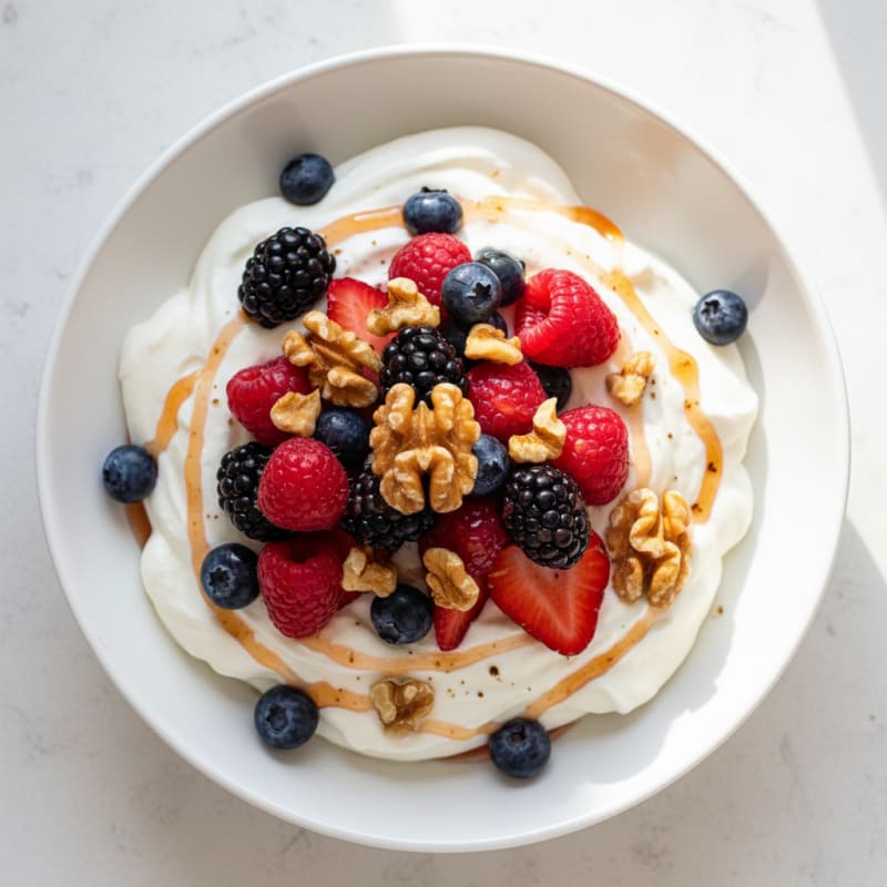Greek Yogurt Protein Mousse with Mixed Berries