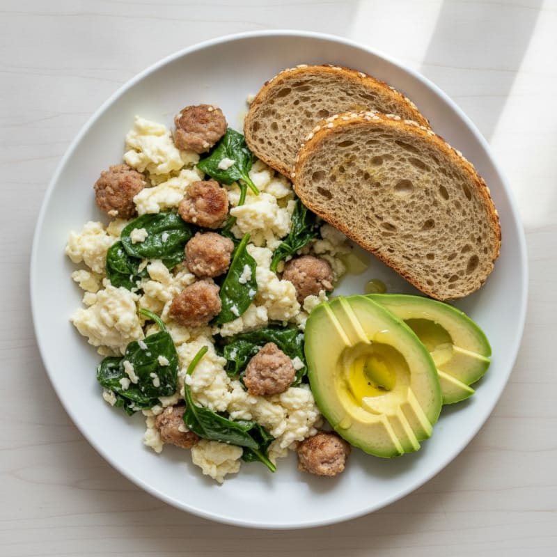 Egg White and Turkey Sausage Scramble with Spinach