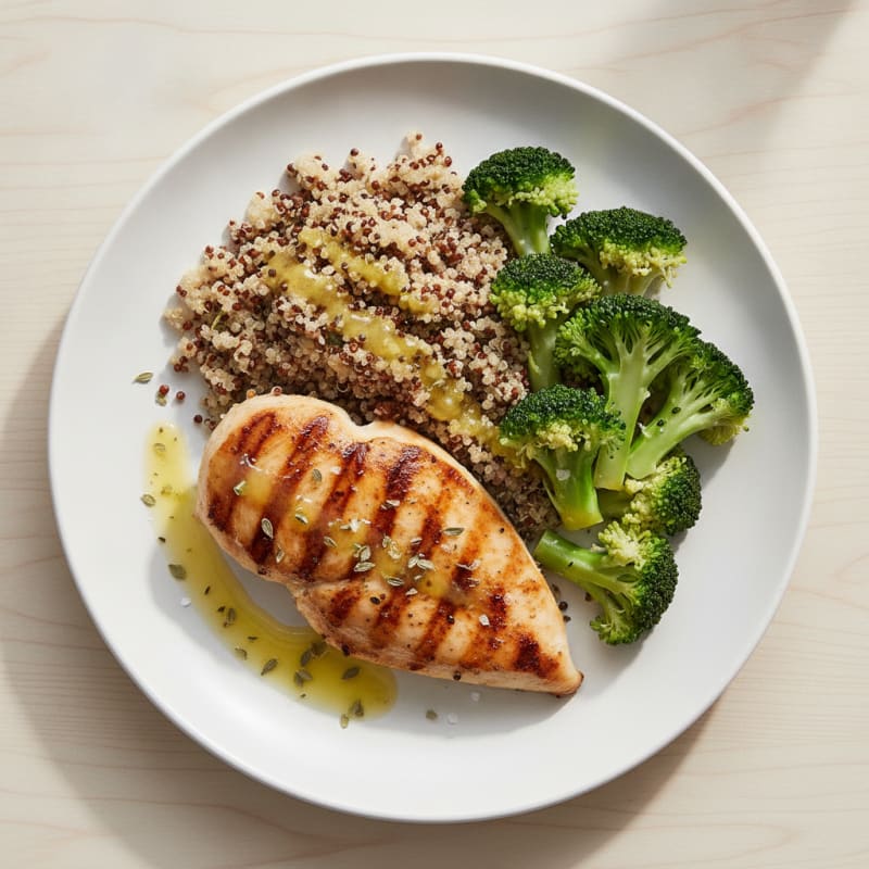 Grilled Chicken Breast with Quinoa and Steamed Broccoli
