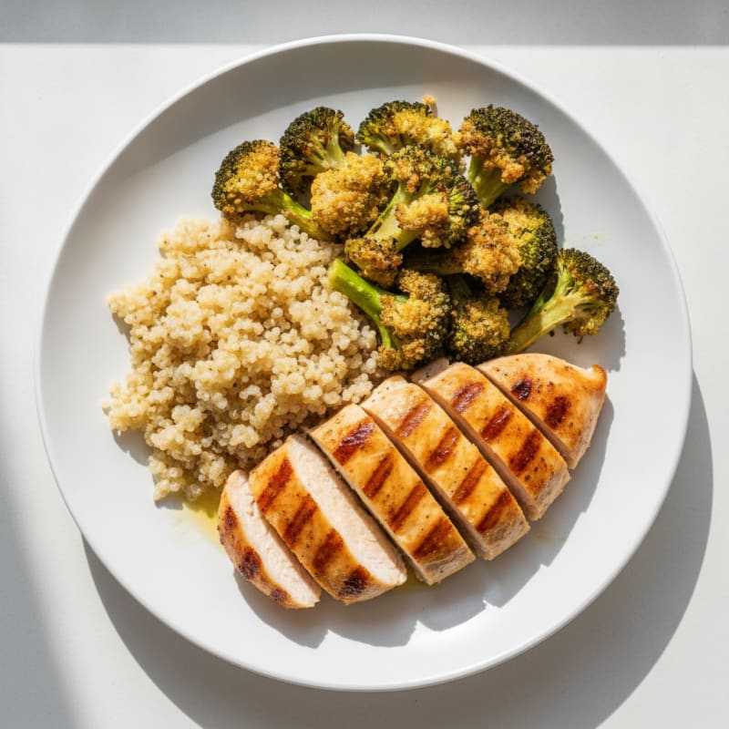 Grilled Chicken Breast with Quinoa and Roasted Broccoli